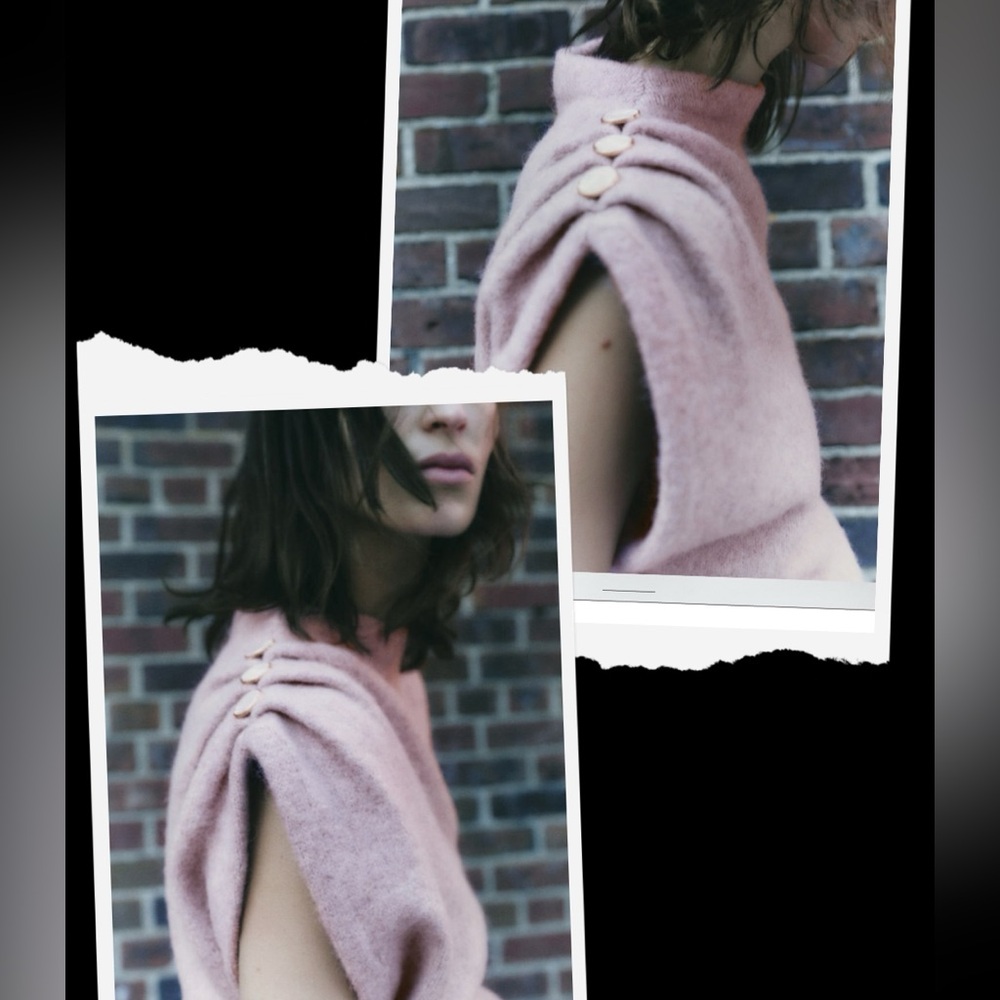 Zara Asymmetrical Knit Top with Decorative Pearlized Buttons